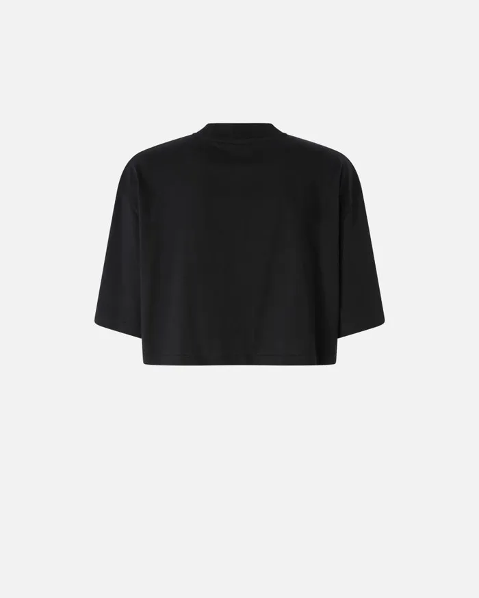 Pinko Tshirt Cropped Con Logo Ricamato Limo Black Women Topwear