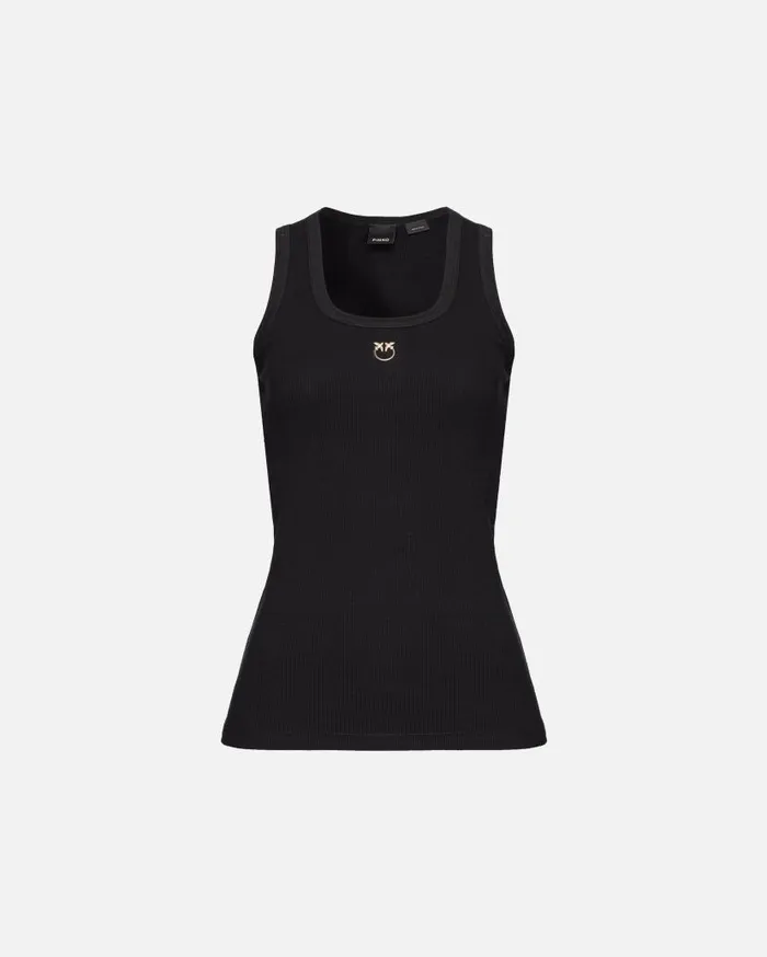 Pinko Tank Top With Love Bird Embroidery Limo Black Women Topwear