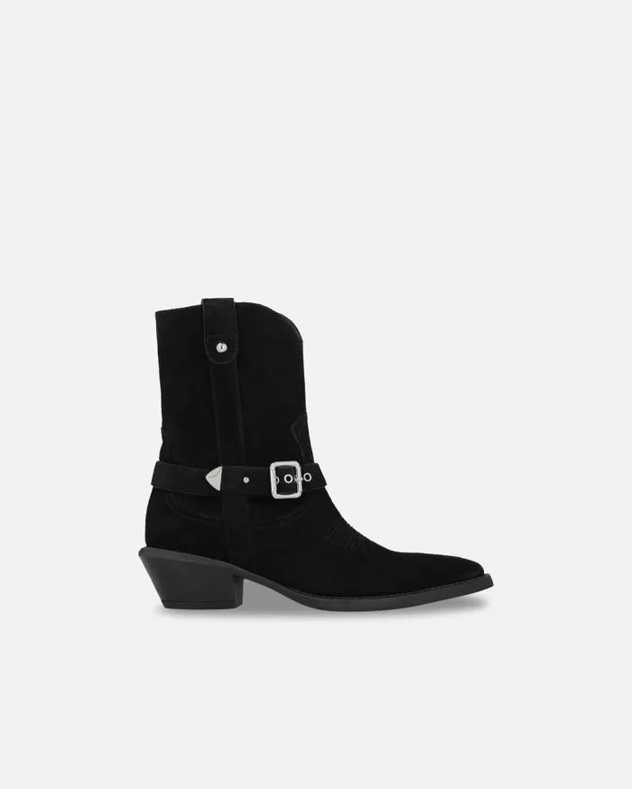 Pinko Texanstyle Suede Ankle Boots With Heel Limo Black Women Boots