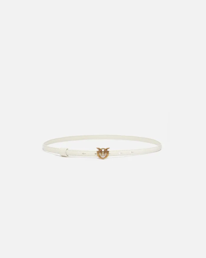 Pinko Thin Belt With Love Birds Buckle 1cm Whitewhiteantique Gold Women Belts