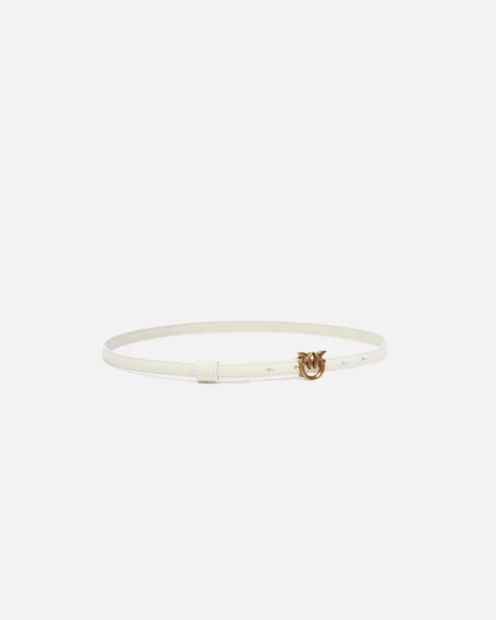 Pinko Thin Belt With Love Birds Buckle 1cm Whitewhiteantique Gold Women Belts