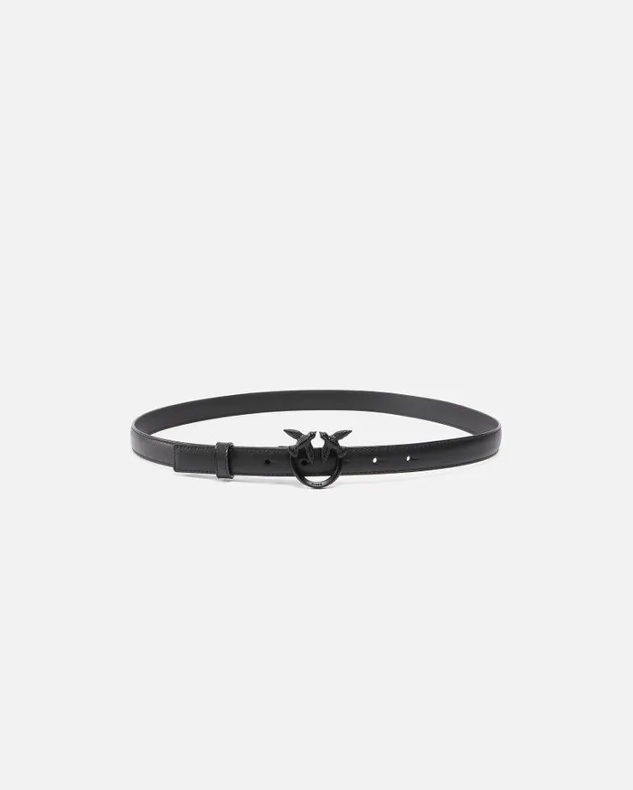 Pinko Thin Colourblock Love Birds Leather Belt 2cm Limo Black Block Colour Women Belts