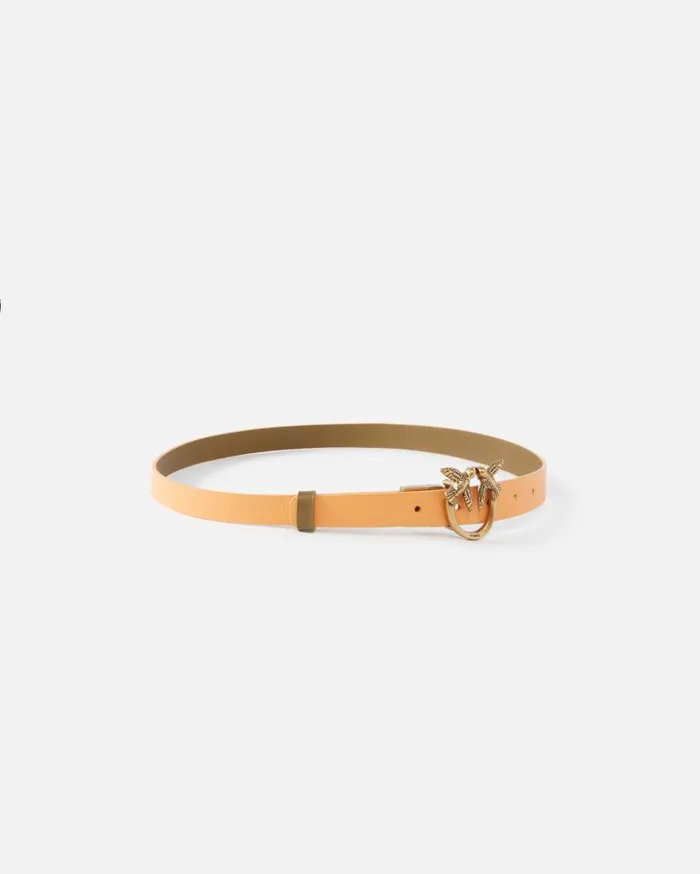 Pinko Thin Doubleface Leather Belt With Buckle 2cm Army Greenorangeantiquegold Women Belts
