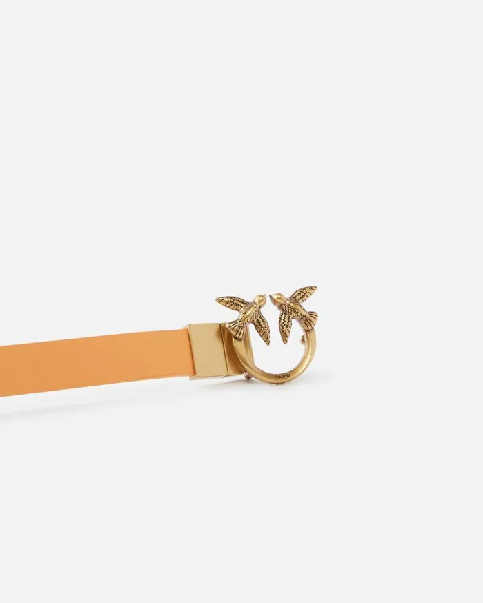 Pinko Thin Doubleface Leather Belt With Buckle 2cm Army Greenorangeantiquegold Women Belts