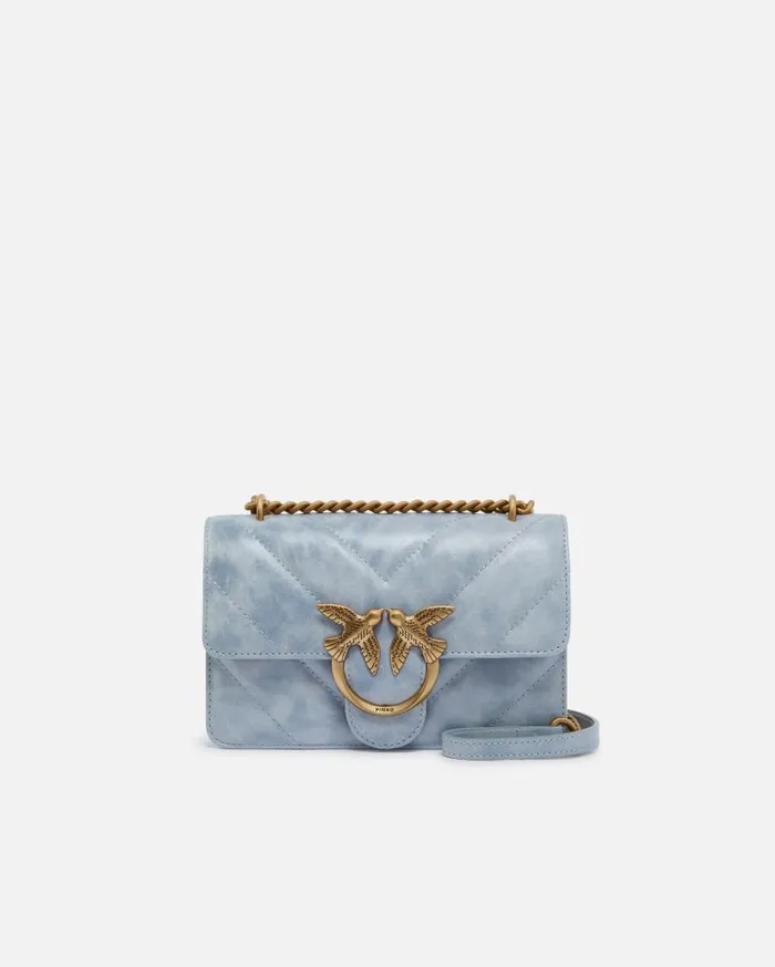 Pinko Usedeffect Leather Crossbody Love Bag Mini Lightblueantique Gold Women Shoulder Bags Pinko Usedeffect Leather Crossbody Love Bag Mini Lightblueantique Gold Women Shoulder Bags