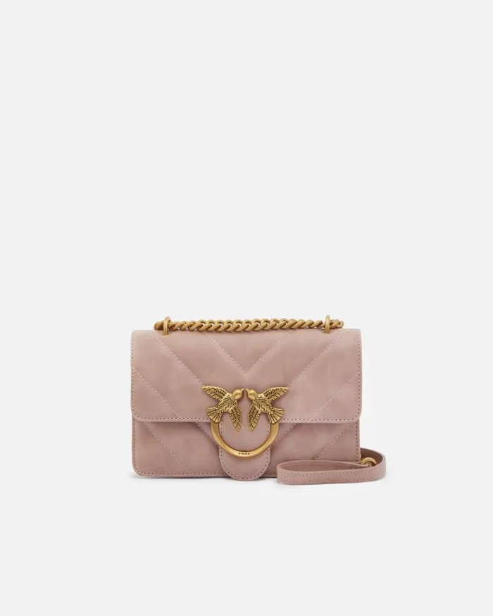 Pinko Usedeffect Leather Crossbody Love Bag Mini Pinkdusty Pinkantique Gold Women Shoulder Bags Pinko Usedeffect Leather Crossbody Love Bag Mini Pinkdusty Pinkantique Gold Women Shoulder Bags