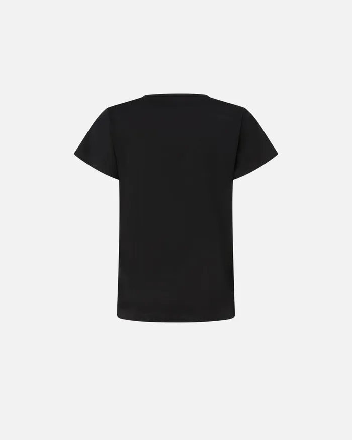 Pinko Vneck Tshirt With Jewel Embroidery Limo Black Women Topwear