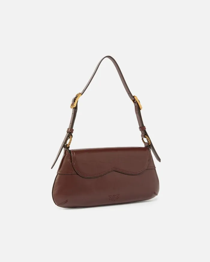 Pinko Vintage Leather 520 Shoulder Bag Choc Bitterantiquegold Women Shoulder Bags