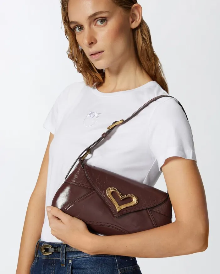 Pinko Vintage Leather 520 Shoulder Bag Choc Bitterantiquegold Women Shoulder Bags