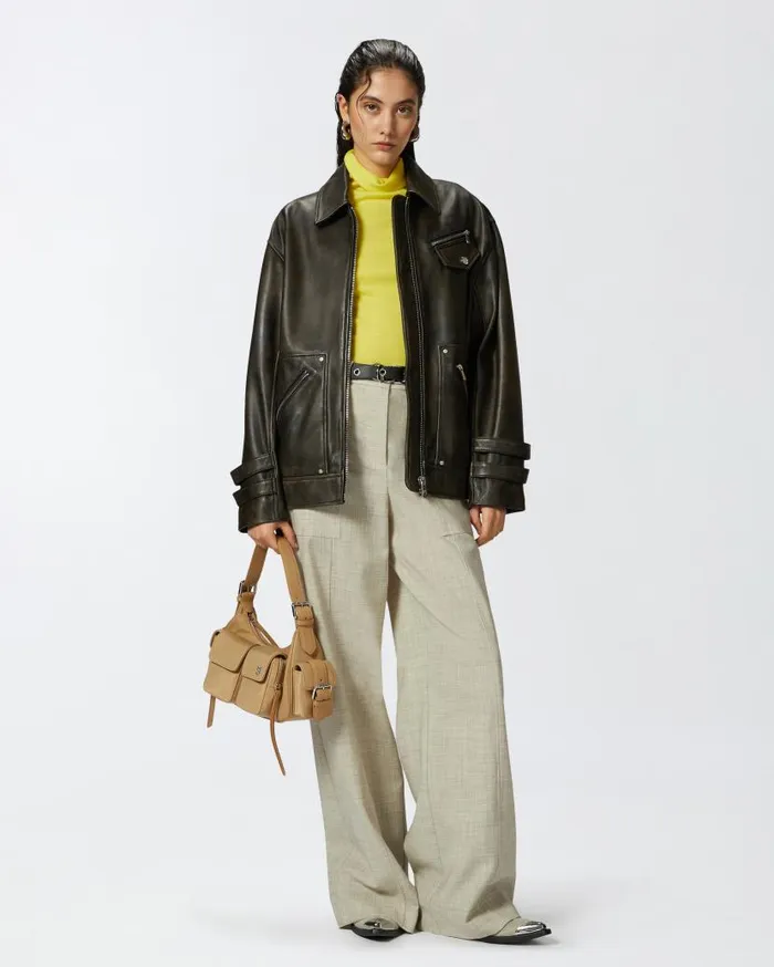 Pinko Wideleg Trousers With Utility Pockets Light Grey Green Women Trousers