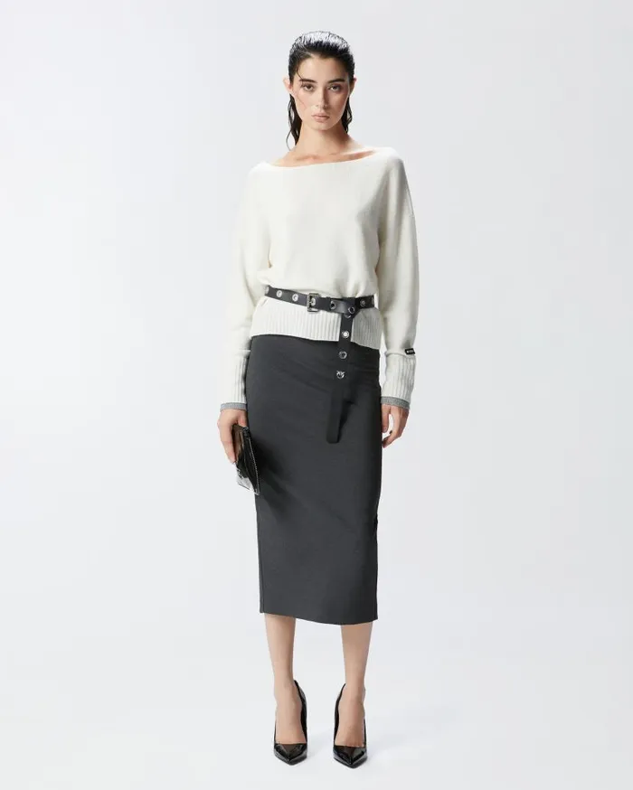 Pinko Wool And Cashmere Boatneck Sweater Whitegrey Women Knitwear