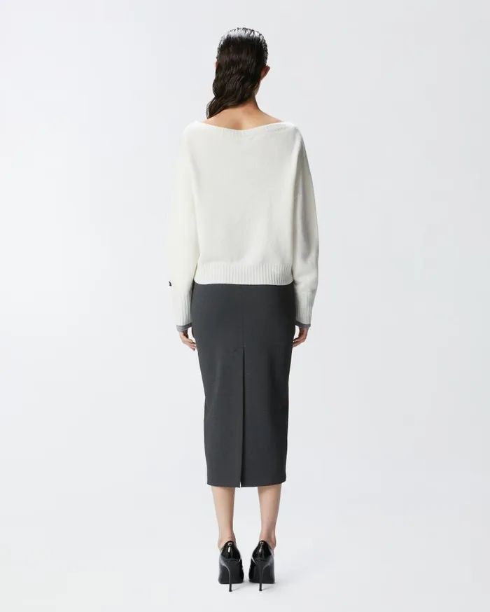 Pinko Wool And Cashmere Boatneck Sweater Whitegrey Women Knitwear