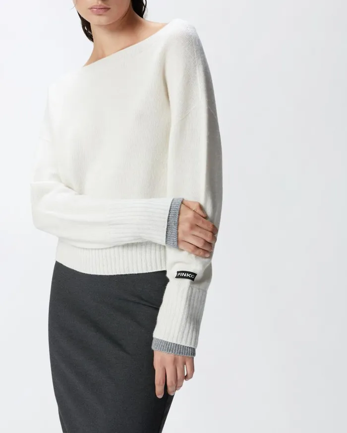 Pinko Wool And Cashmere Boatneck Sweater Whitegrey Women Knitwear