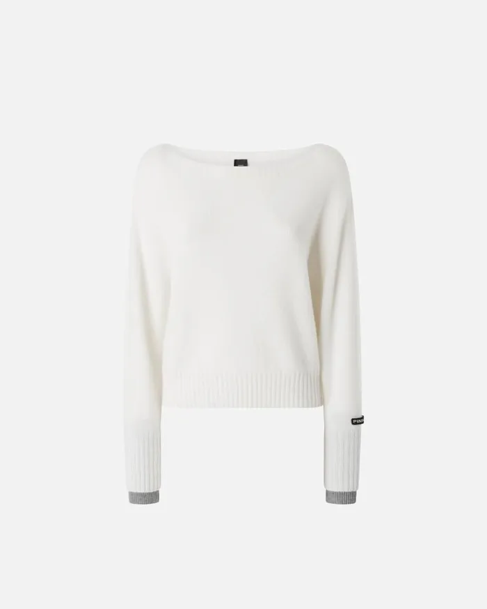 Pinko Wool And Cashmere Boatneck Sweater Whitegrey Women Knitwear