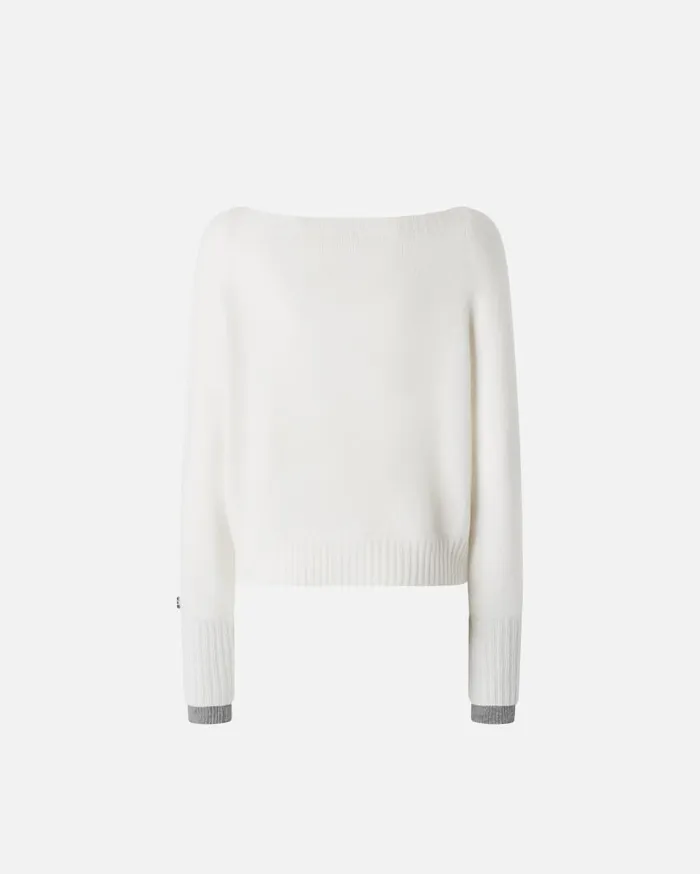 Pinko Wool And Cashmere Boatneck Sweater Whitegrey Women Knitwear