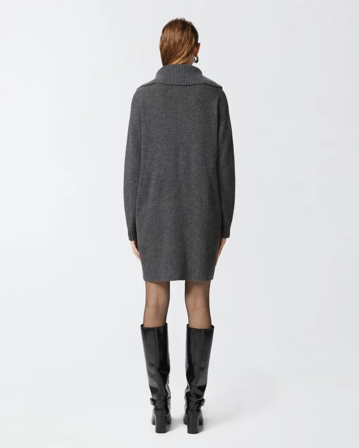 Pinko Wool And Cashmere High Neck Mini Dress Greycrow Women Dresses