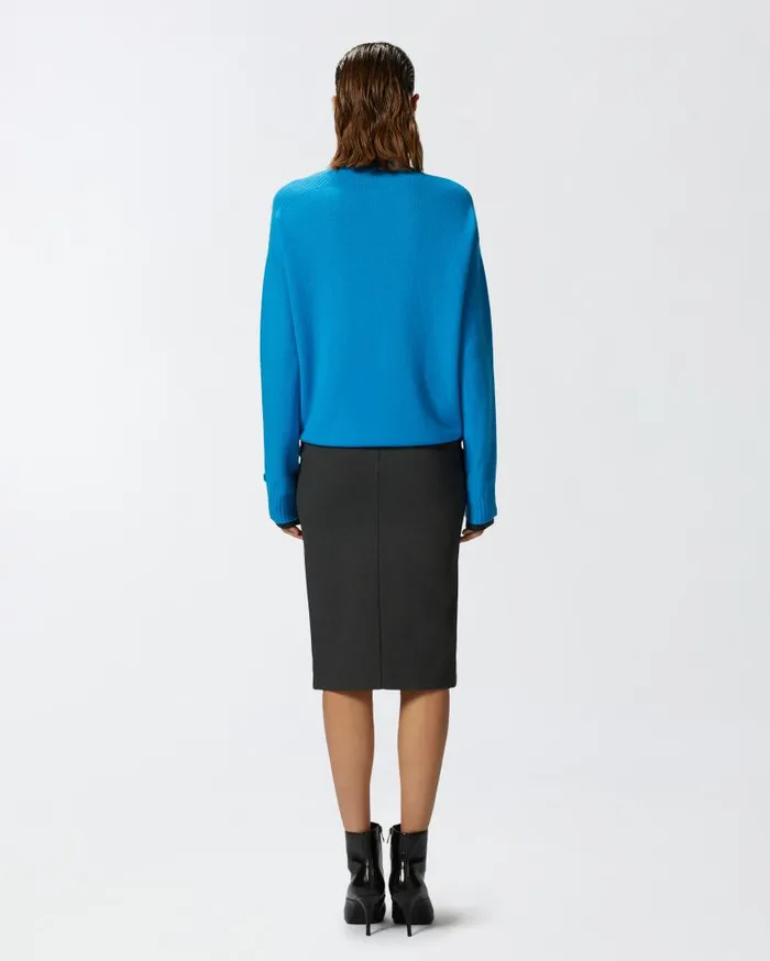 Pinko Wool And Cashmere Sweater With Standup Collar Turquoisegrey Women Knitwear
