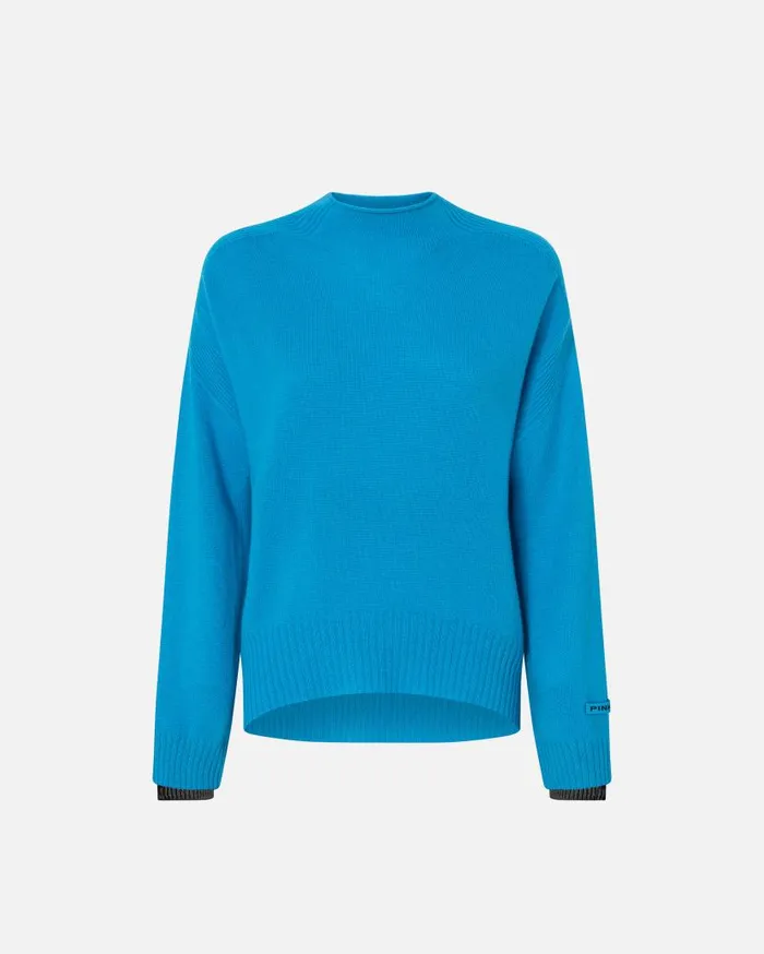Pinko Wool And Cashmere Sweater With Standup Collar Turquoisegrey Women Knitwear
