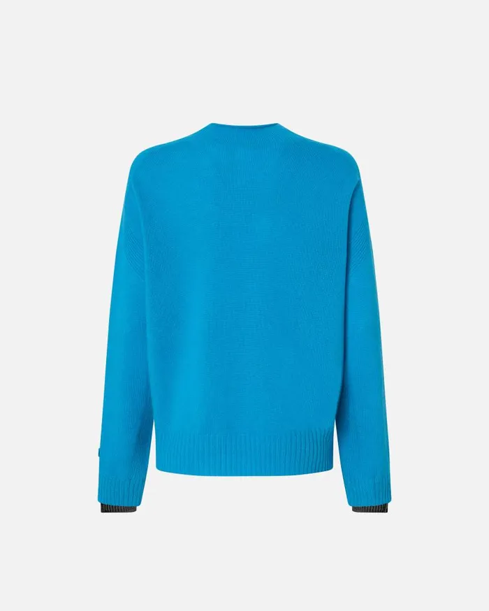 Pinko Wool And Cashmere Sweater With Standup Collar Turquoisegrey Women Knitwear