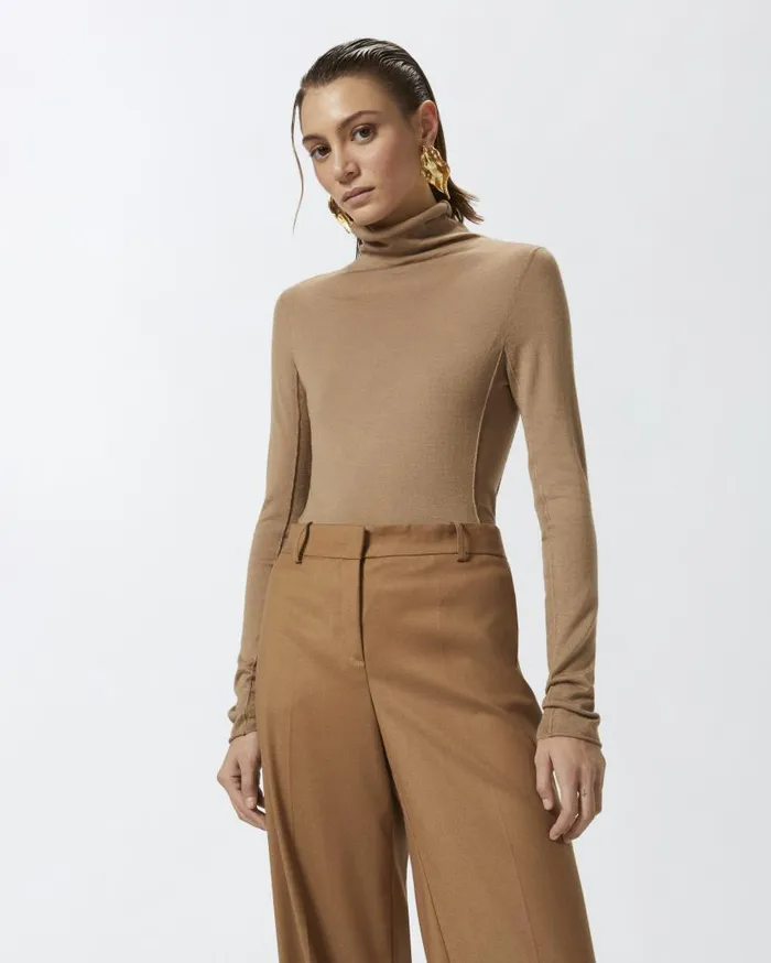 Pinko Wool And Silk Turtleneck Sweater Beige 8211 Light Brown Women Knitwear