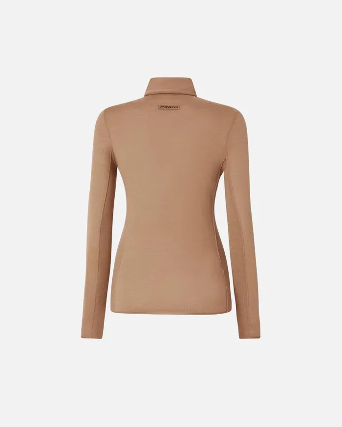 Pinko Wool And Silk Turtleneck Sweater Beige 8211 Light Brown Women Knitwear