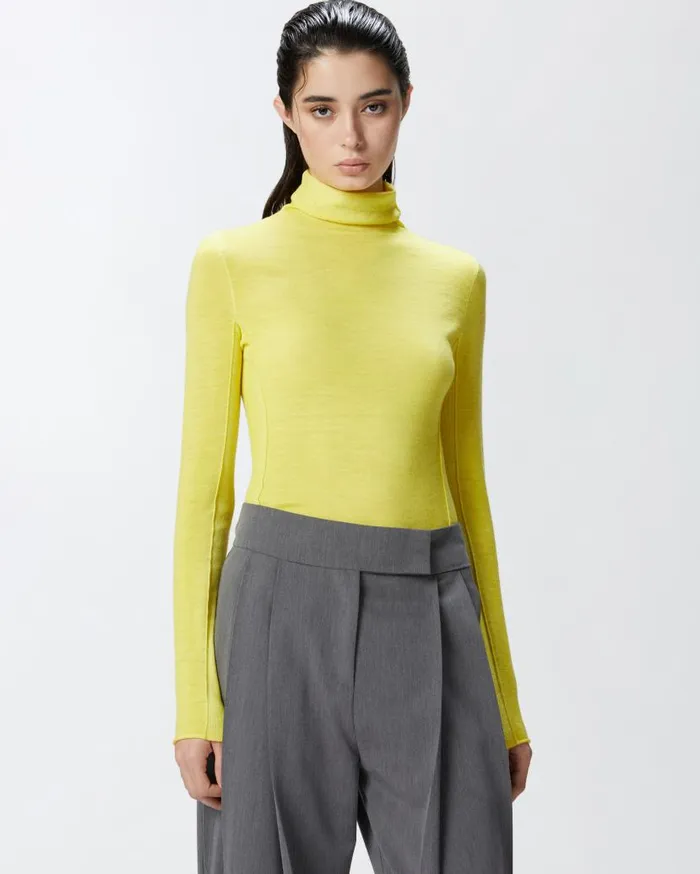 Pinko Wool And Silk Turtleneck Sweater Spotlight Yellow Women Knitwear