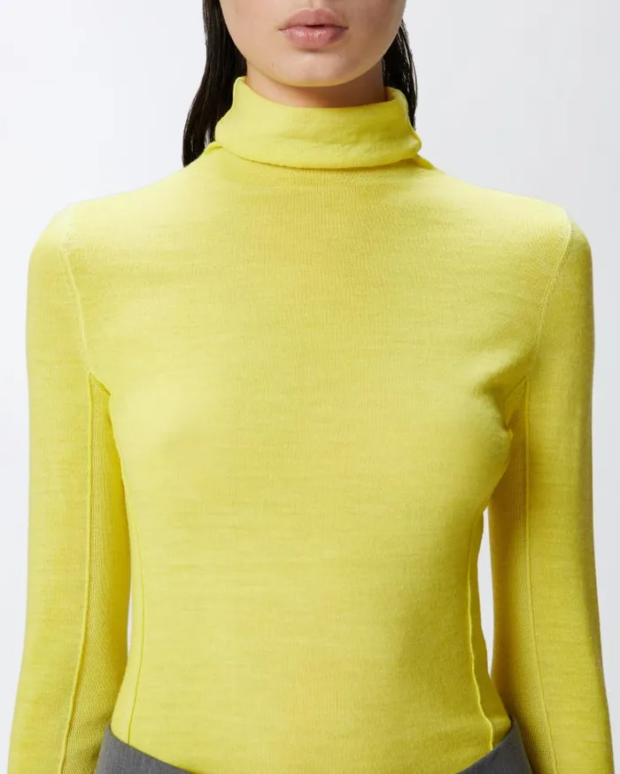 Pinko Wool And Silk Turtleneck Sweater Spotlight Yellow Women Knitwear