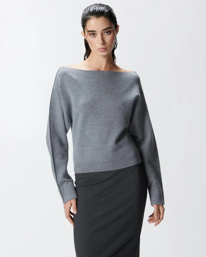 Pinko Wool Sweater With Boat Neckline Folklore Grey Women Knitwear