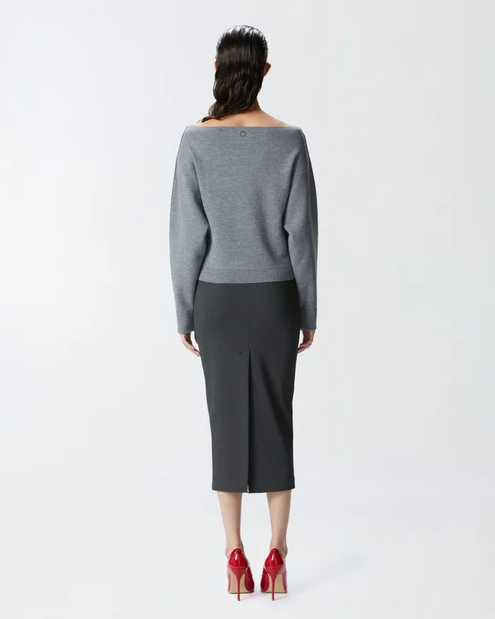 Pinko Wool Sweater With Boat Neckline Folklore Grey Women Knitwear