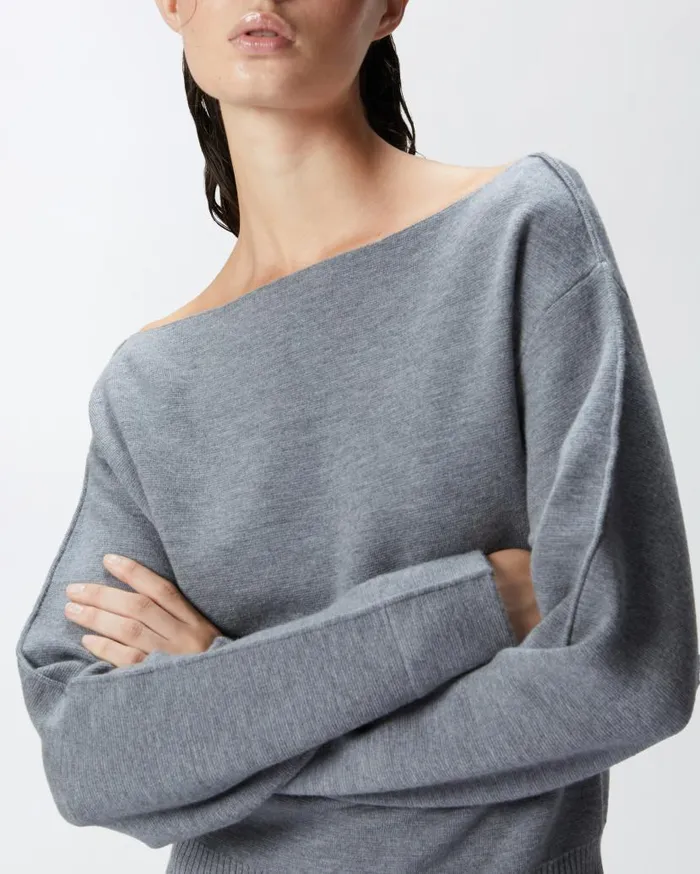 Pinko Wool Sweater With Boat Neckline Folklore Grey Women Knitwear