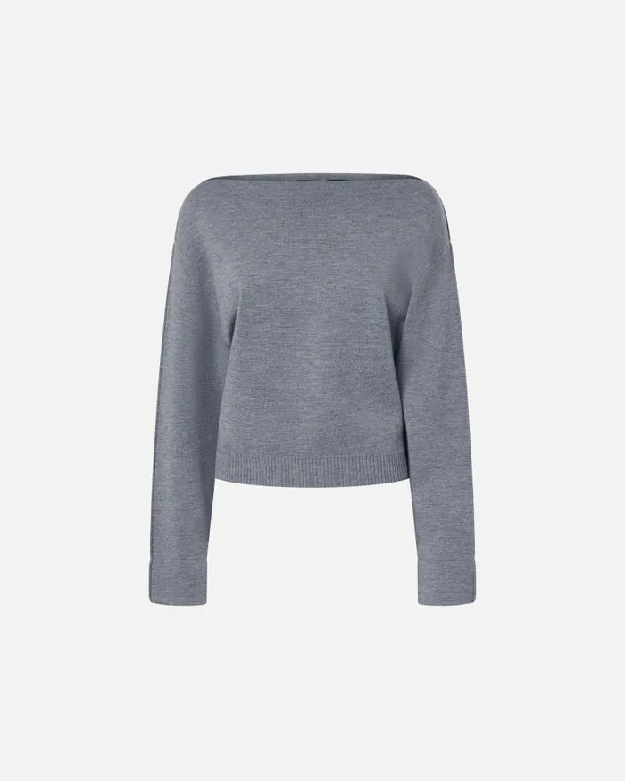 Pinko Wool Sweater With Boat Neckline Folklore Grey Women Knitwear