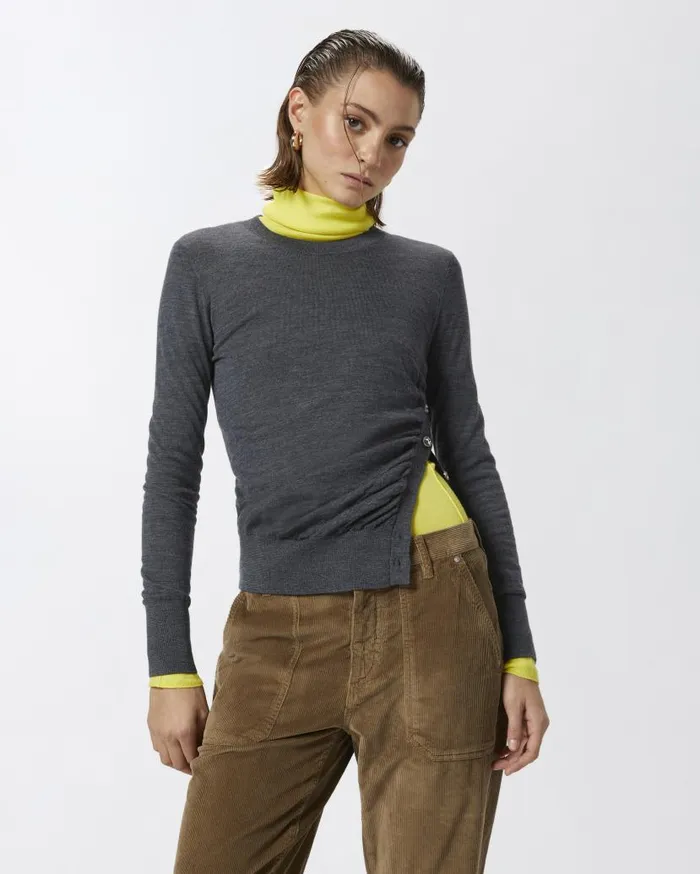 Pinko Wool Sweater With Side Buttons Greycrow Women Knitwear