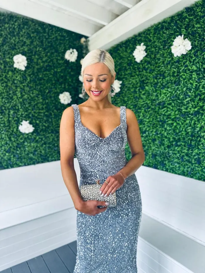 Pippa Occasion Midi Dress Sequin Grey Womens Canella Lane Midi