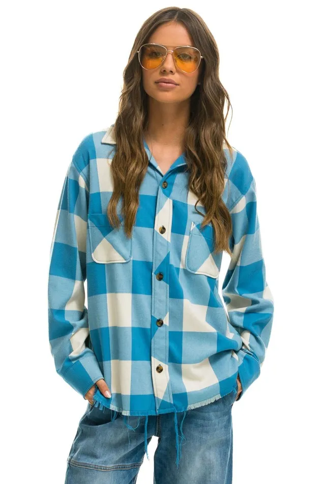 PLAID FLANNEL LIGHT WEIGHT UNISEX WESTERN SHIRT 8211 SKY PLAID Men Aviator Nation Tees