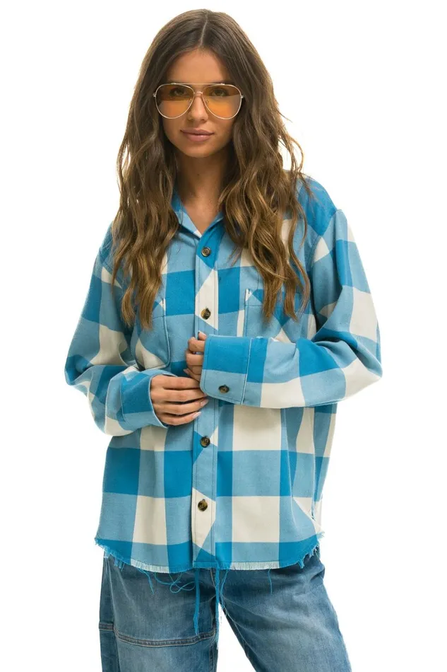 PLAID FLANNEL LIGHT WEIGHT UNISEX WESTERN SHIRT 8211 SKY PLAID Men Aviator Nation Tees