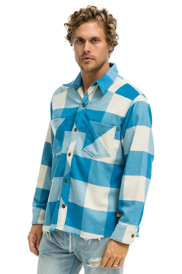 PLAID FLANNEL LIGHT WEIGHT UNISEX WESTERN SHIRT 8211 SKY PLAID Men Aviator Nation Tees