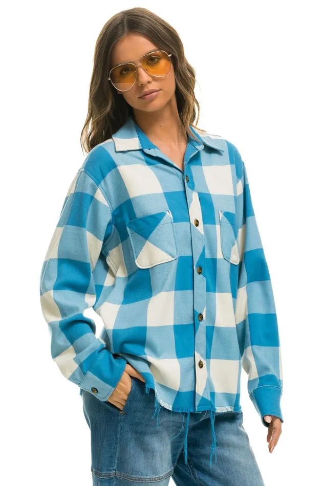 PLAID FLANNEL LIGHT WEIGHT UNISEX WESTERN SHIRT 8211 SKY PLAID Men Aviator Nation Tees