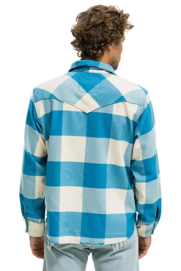 PLAID FLANNEL LIGHT WEIGHT UNISEX WESTERN SHIRT 8211 SKY PLAID Men Aviator Nation Tees