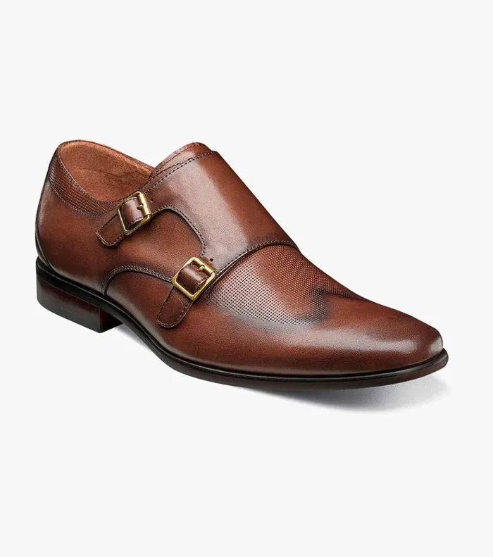 Postino Wingtip Monk Strap Cognac Men Florsheim Dress Shoes