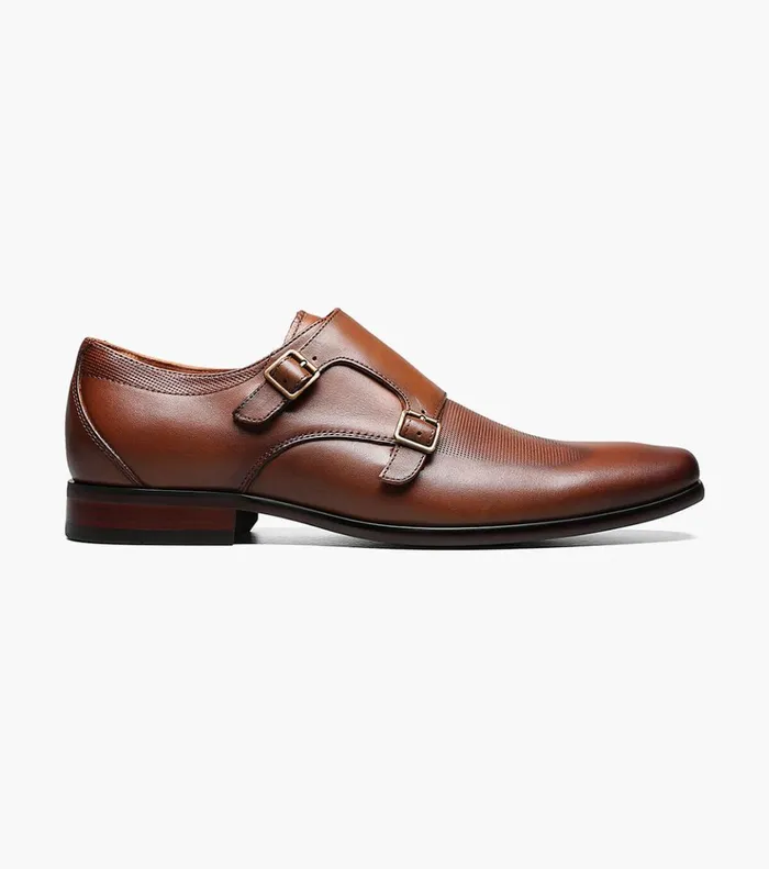 Postino Wingtip Monk Strap Cognac Men Florsheim Dress Shoes