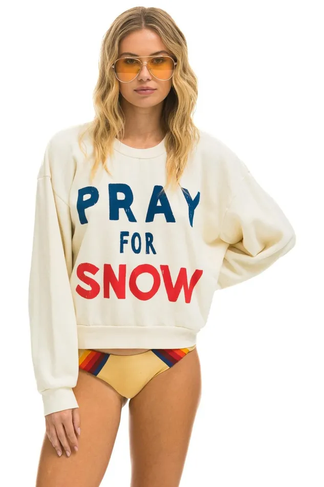PRAY FOR SNOW RELAXED CREW SWEATSHIRT 8211 VINTAGE WHITE Women Aviator Nation Sweatshirts
