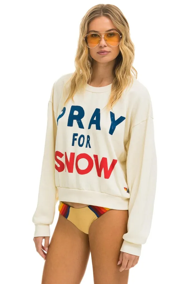 PRAY FOR SNOW RELAXED CREW SWEATSHIRT 8211 VINTAGE WHITE Women Aviator Nation Sweatshirts