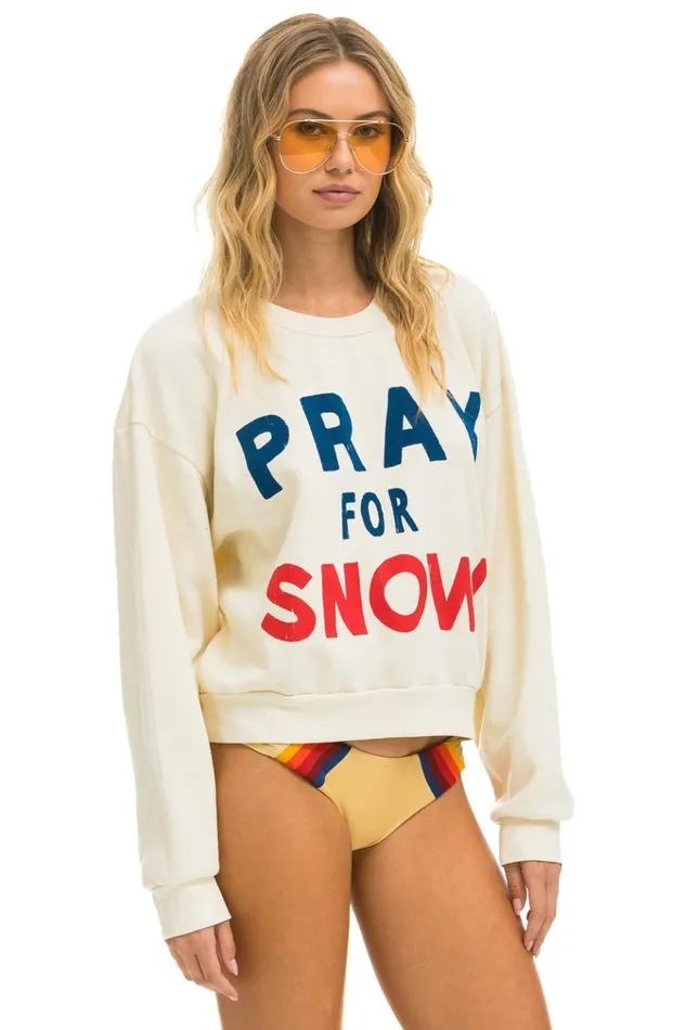 PRAY FOR SNOW RELAXED CREW SWEATSHIRT 8211 VINTAGE WHITE Women Aviator Nation Sweatshirts