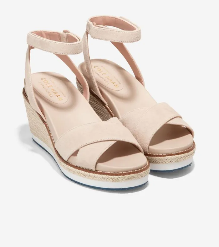 Pumps and Wedges Women Cole Haan Cloudfeel Espadrille Wedge Sandal Sesame Suede