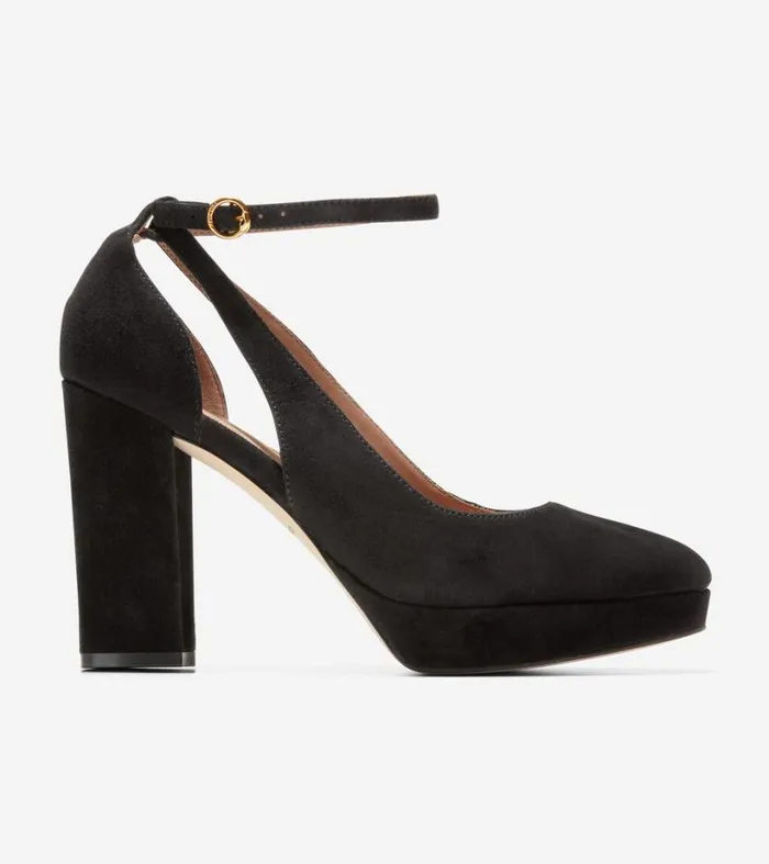 Pumps and Wedges Women Cole Haan Remi Platform Ankle Strap Heel Black Suede