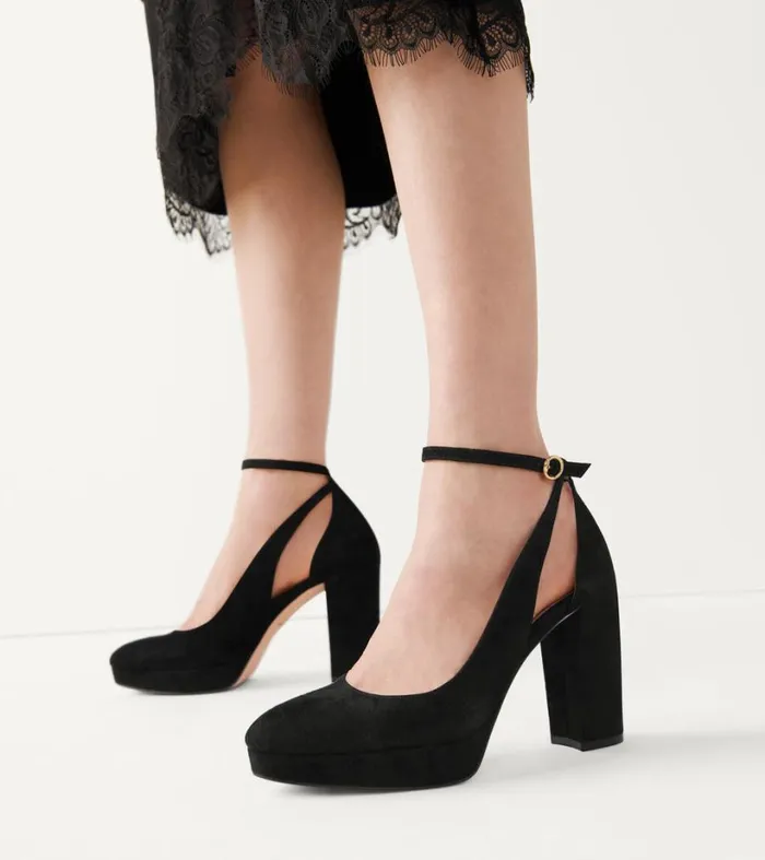 Pumps and Wedges Women Cole Haan Remi Platform Ankle Strap Heel Black Suede