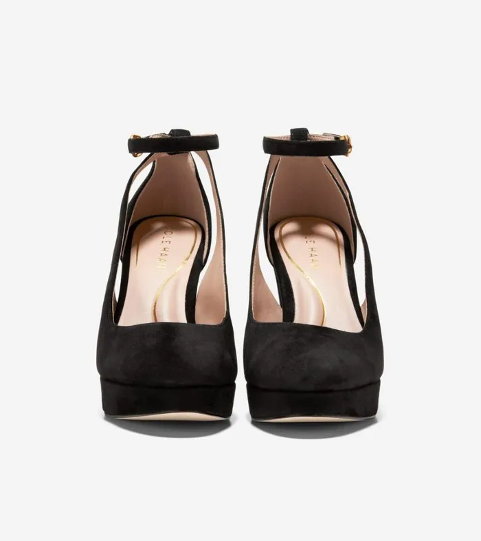 Pumps and Wedges Women Cole Haan Remi Platform Ankle Strap Heel Black Suede