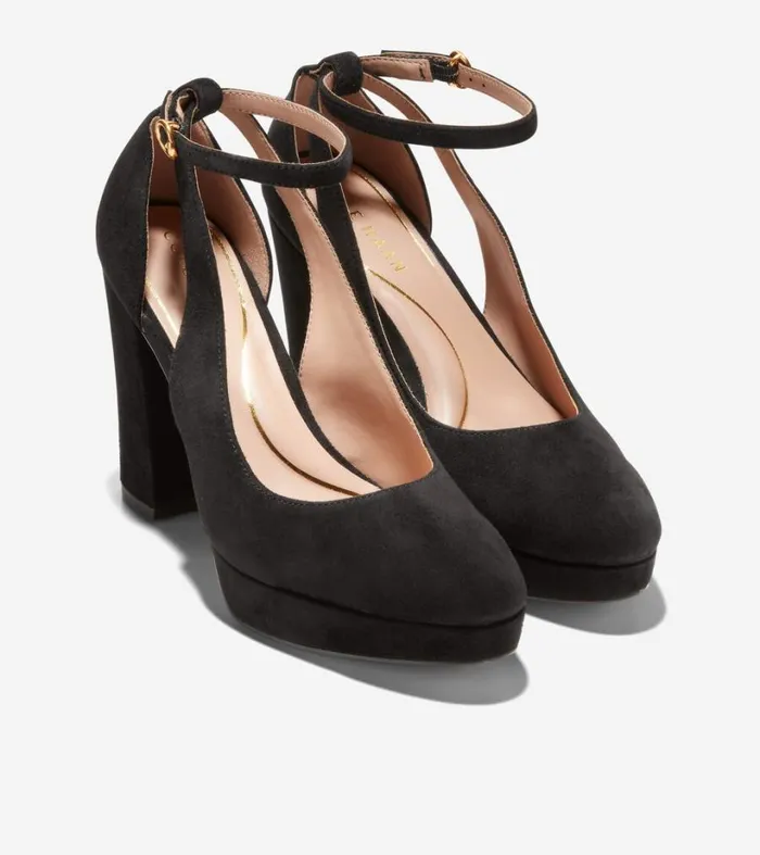 Pumps and Wedges Women Cole Haan Remi Platform Ankle Strap Heel Black Suede