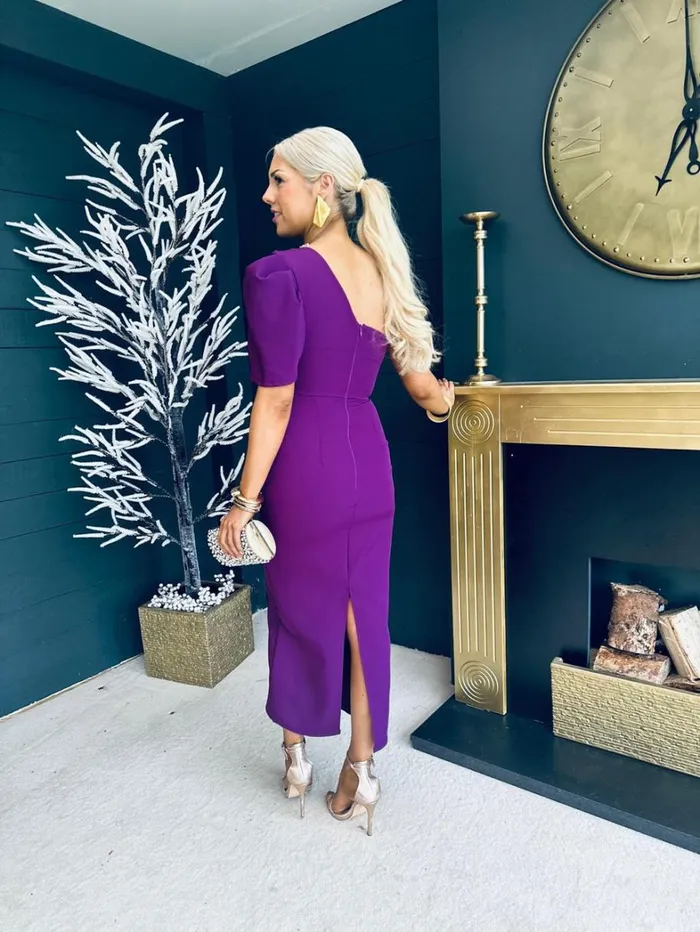Rachel One Shoulder Occasion Midi Dress Berry Womens Canella Lane Maxi