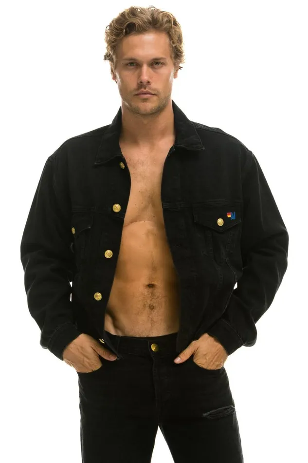 RAINBOW BOLT OVERSIZED CROP DENIM JACKET 8211 VINTAGE BLACK Women Aviator Nation Denim